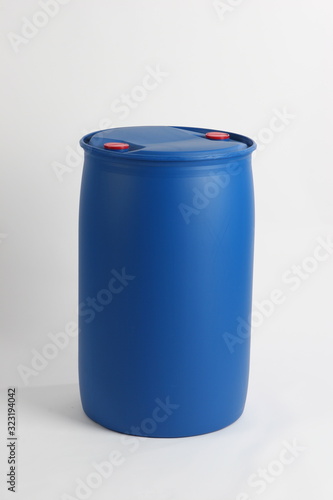 blue plastic barrel, container isolated on white background