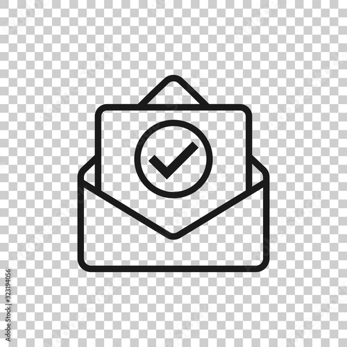 Envelope with confirmed document icon in flat style. Verify vector illustration on white isolated background. Receive business concept.