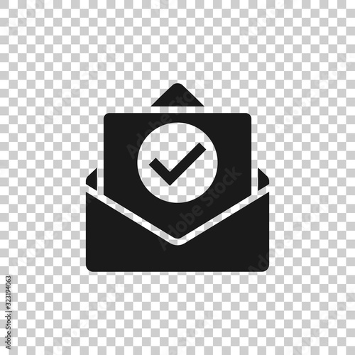 Envelope with confirmed document icon in flat style. Verify vector illustration on white isolated background. Receive business concept.