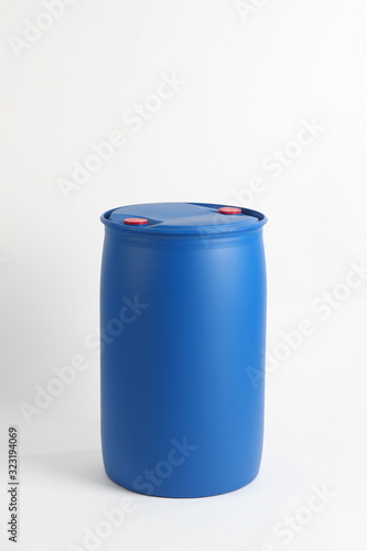 blue plastic barrel, container isolated on white background