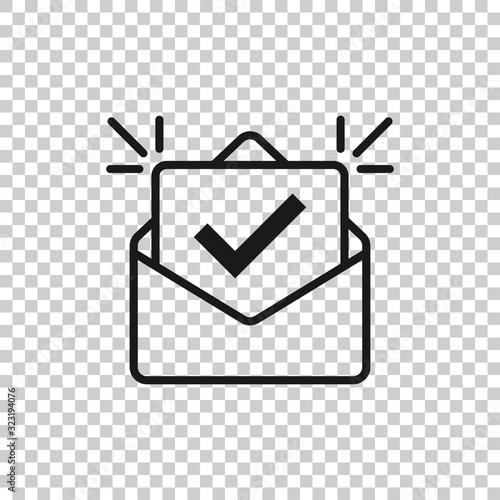 Envelope with confirmed document icon in flat style. Verify vector illustration on white isolated background. Receive business concept.