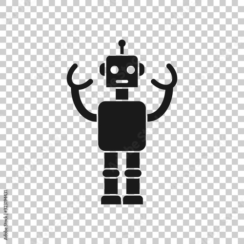 Cute robot chatbot icon in flat style. Bot operator vector illustration on white isolated background. Smart chatbot character business concept.