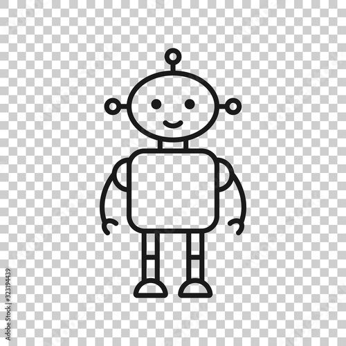 Cute robot chatbot icon in flat style. Bot operator vector illustration on white isolated background. Smart chatbot character business concept.