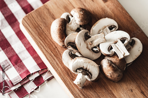mushrooms on a chopping board