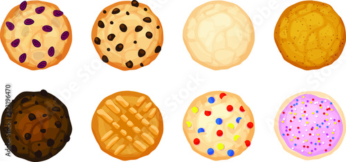 Chocolate Chip, Fudge, Sugar, Icing and Sprinkles, Peanut Butter, Oatmeal Raisin, Candy Cookies Flatlay