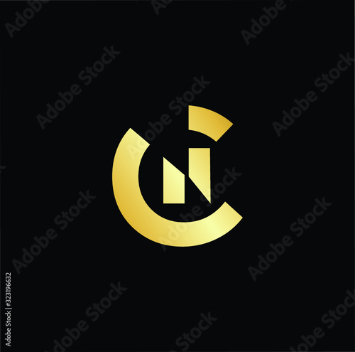 Outstanding professional elegant trendy awesome artistic black and gold color CN NC initial based Alphabet icon logo.