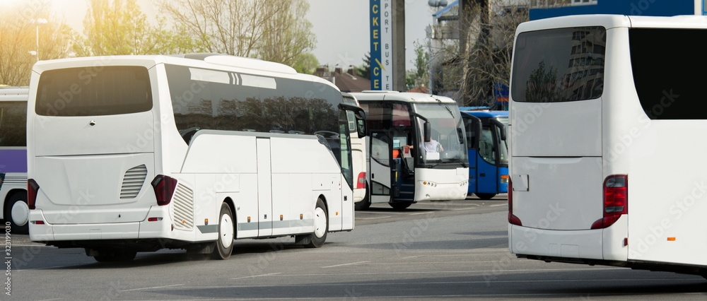 Naklejka premium Bus station. Parking of tourist buses