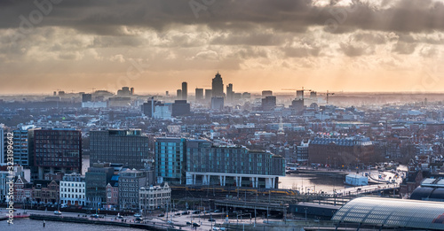 Photography Amsterdam Topview to City center with cloudy sky
