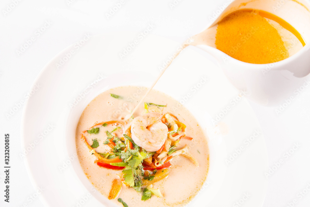 Thai soup with tiger shrimp and vegetable Thai soup with tiger shrimp and vegetable