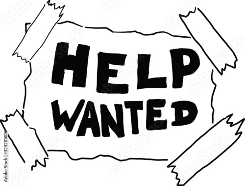 Help Wanted Sign Cartoon Illustration Vector Black White Sketch (ID: 323201606)