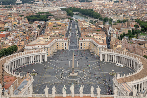 Panoramic view on the St. Peter's Square and city of Rome