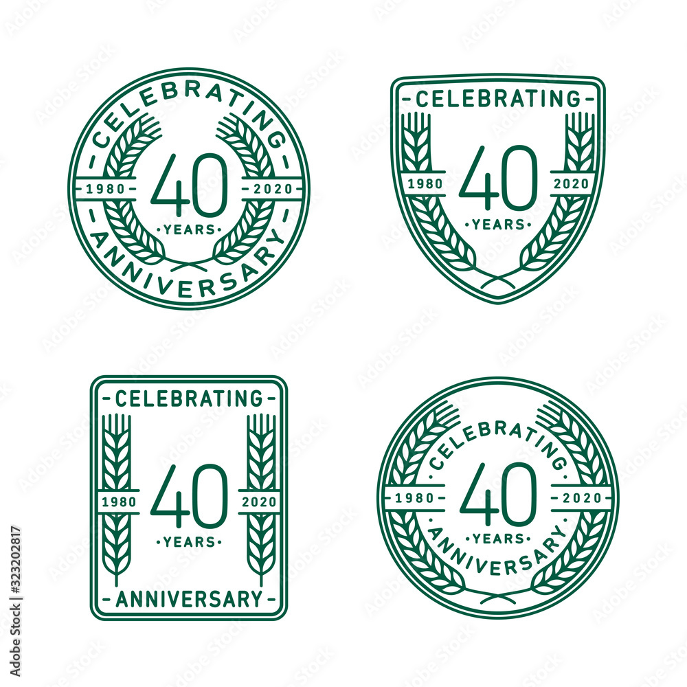 40 years anniversary celebration logotype. Fortieth anniversary logo collection. Set of anniversary design template. Vector and illustration.