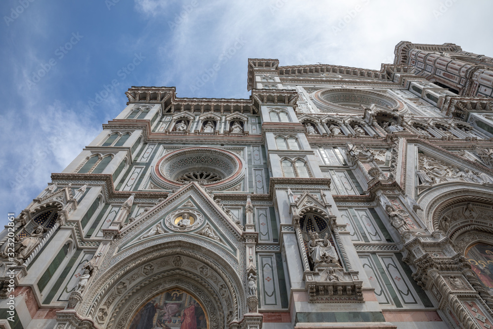 Closeup view of facade of Cattedrale di Santa Maria del Fiore