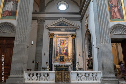 Panoramic view of interior of Basilica di San Lorenzo (Basilica of St Lawrence)