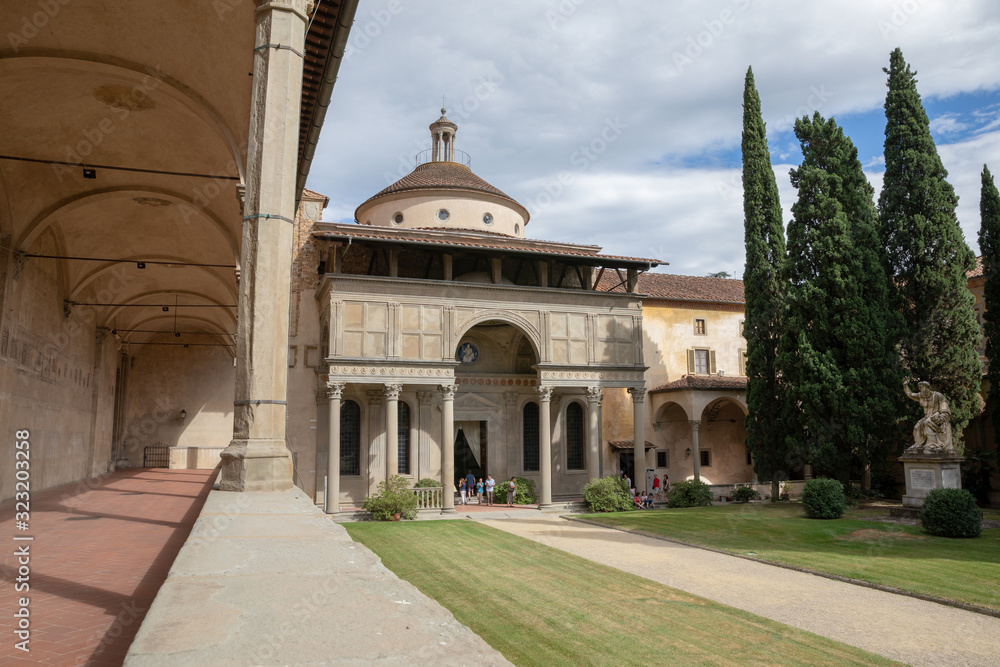 Panoramic view of inner garden of Basilica di Santa Croce