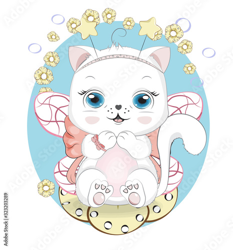 white fairy cat girl with bow
