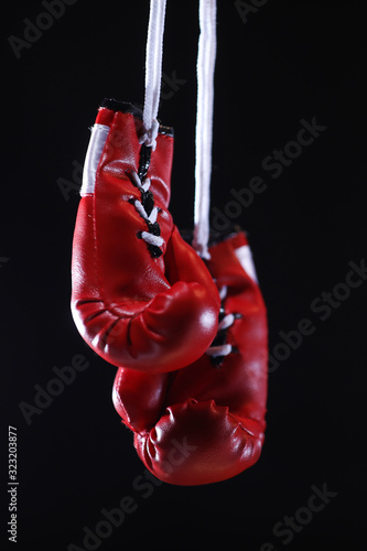Red boxing gloves in the ring © VItaliy