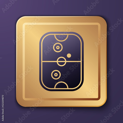 Purple Air hockey table icon isolated on purple background. Gold square button. Vector Illustration