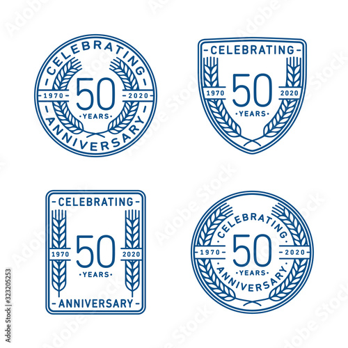 50 years anniversary celebration logotype. Fiftieth anniversary logo collection. Set of anniversary design template. Vector and illustration.