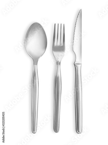 Fork, spoon and knife isolated on white background