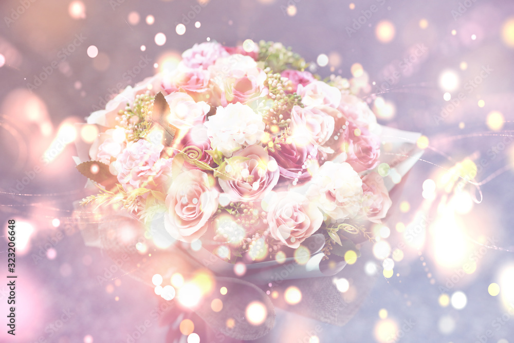 Valentine bouquet of flowers with soft Bokeh light Valentine bouquet of flowers with soft Bokeh light