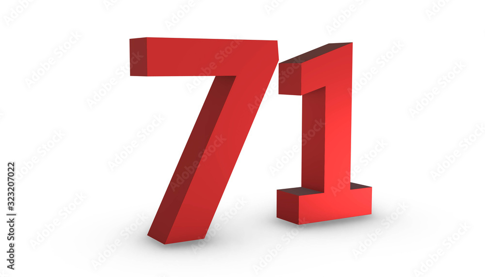 Number 70 Seventy One Red Sign 3D Rendering Isolated on White Background Number 70 Seventy One Red Sign 3D Rendering Isolated on White Background