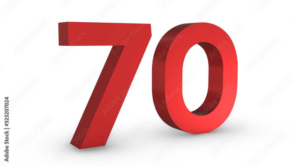 Number 70 Seventy Red Sign 3D Rendering Isolated on White Background Number 70 Seventy Red Sign 3D Rendering Isolated on White Background