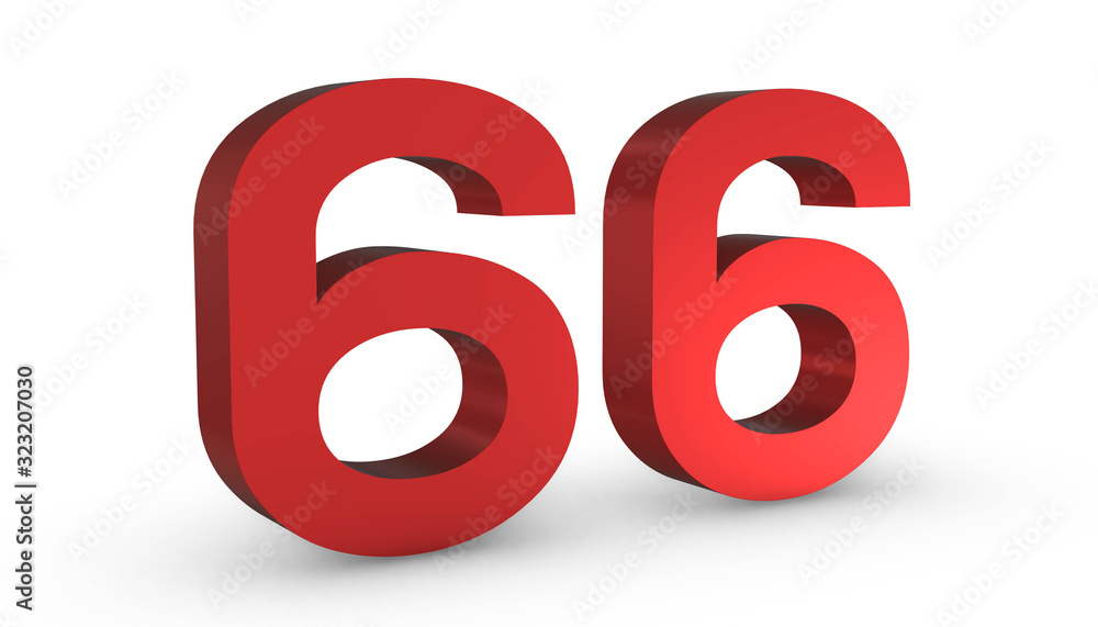 Number 66 Sixty Six Red Sign 3D Rendering Isolated on White Background Number 66 Sixty Six Red Sign 3D Rendering Isolated on White Background