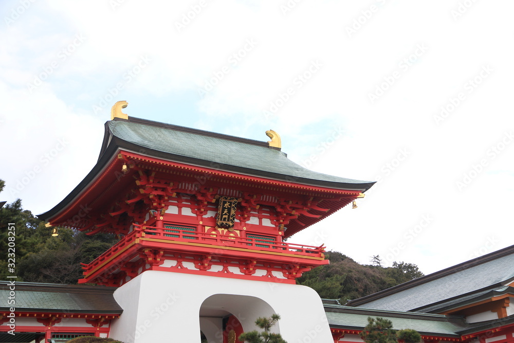 Akama Shrine in Shimonoseki, Japan. Japanese Kanji: Water and Sky Gate