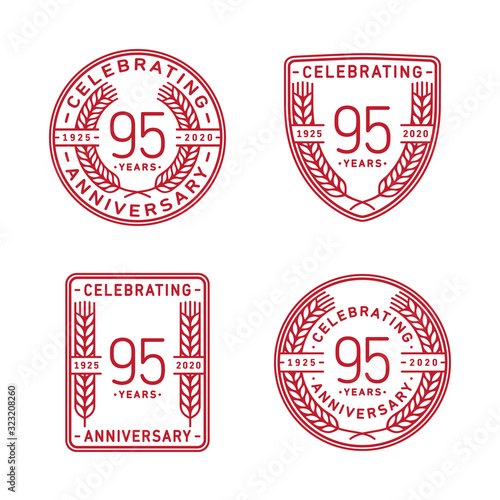 95 years anniversary celebration logotype. Ninety fifth anniversary logo collection. Set of anniversary design template. Vector and illustration.