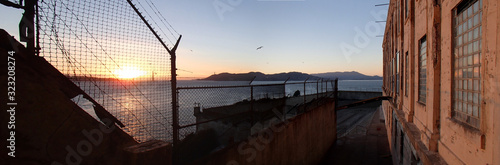 Golden Gate bridge as viewed from behind Alcatraz fence. Dreaning of Freedom