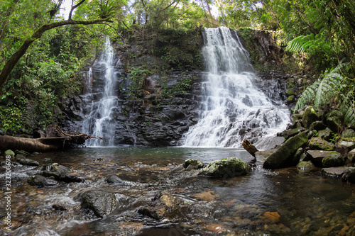 Fototapeta Naklejka Na Ścianę i Meble -  Twin waterfalls in Wet Tropics World Heritage Rainforest. 