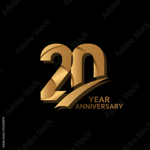 20 Years Gold Elegant Anniversary Celebration Vector Template Design Illustration
