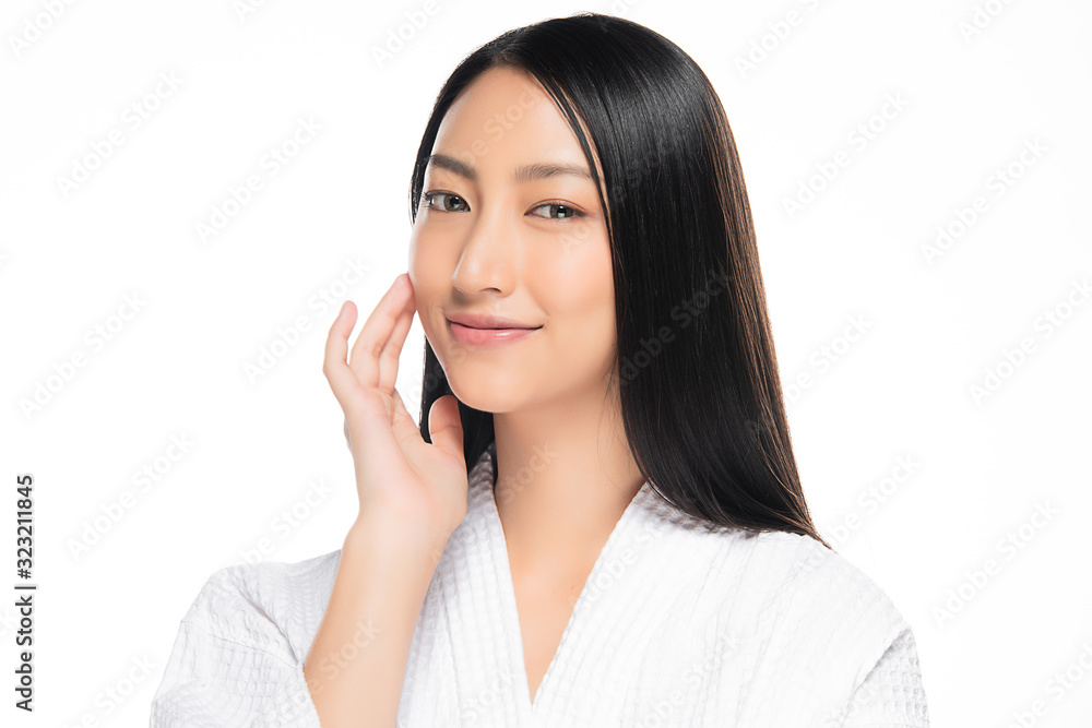 Portrait beautiful young asian woman clean fresh bare skin concept. Asian girl beauty face skincare and health wellness, Facial treatment, Perfect skin, Natural makeup, on white background,two Portrait beautiful young asian woman clean fresh bare skin concept. Asian girl beauty face skincare and health wellness, Facial treatment, Perfect skin, Natural makeup, on white background,two