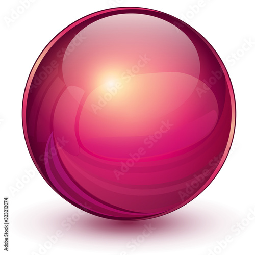 Red sphere, 3d vector galss ball.