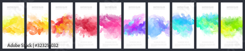 Fotografie, Tablou Set of light colorful vector watercolor vertical backgrounds for poster, banner