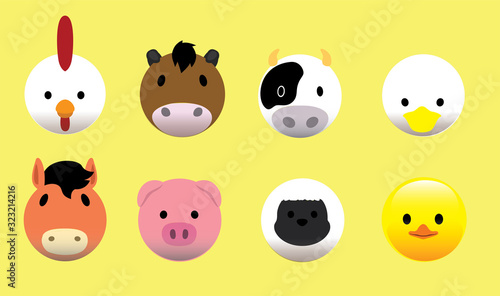 Animal Head Farm Cartoon Chicken Horse Cow Bull Pig Sheep Duck 3d Ball Set