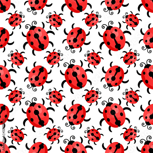  Seamless pattern with ladybugs. Decorative seamless vector template for children's clothing design, interior, Wallpaper, postcards, banners, home decoration.