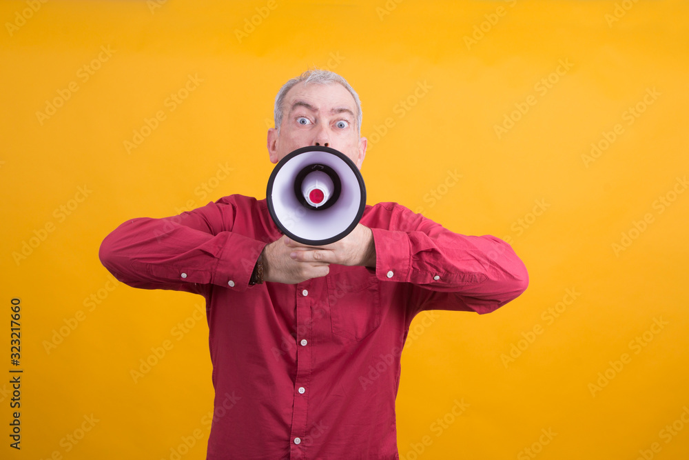 Fototapeta premium man announced something by megaphone