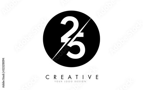 25 2 5 Number Logo Design with a Creative Cut and Black Circle Background.