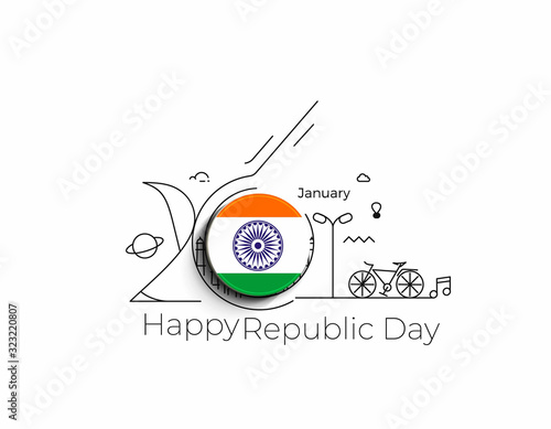 Indian Republic day concept with text 26 January.