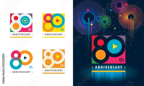 Set of 80th Anniversary logotype design, Eighty years Celebrating Anniversary