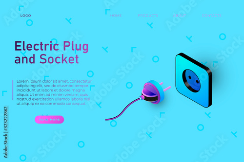 Electic plug and socket illustration, webpage template for electronic stores