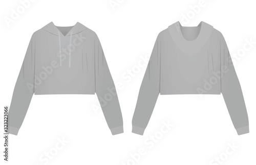 Woman grey crop hoodie. vector illustration
