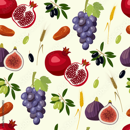 Vector seamless pattern with a seven species of Israel 