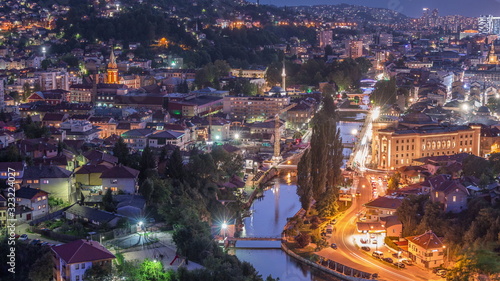 City view of Sarajevo from most popular panoramic spot in Sarajevo day to night timelapse. © neiezhmakov
