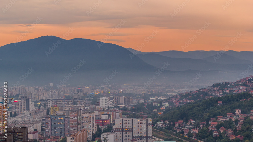 Aerial view of the southern part of Sarajevo city timelapse.