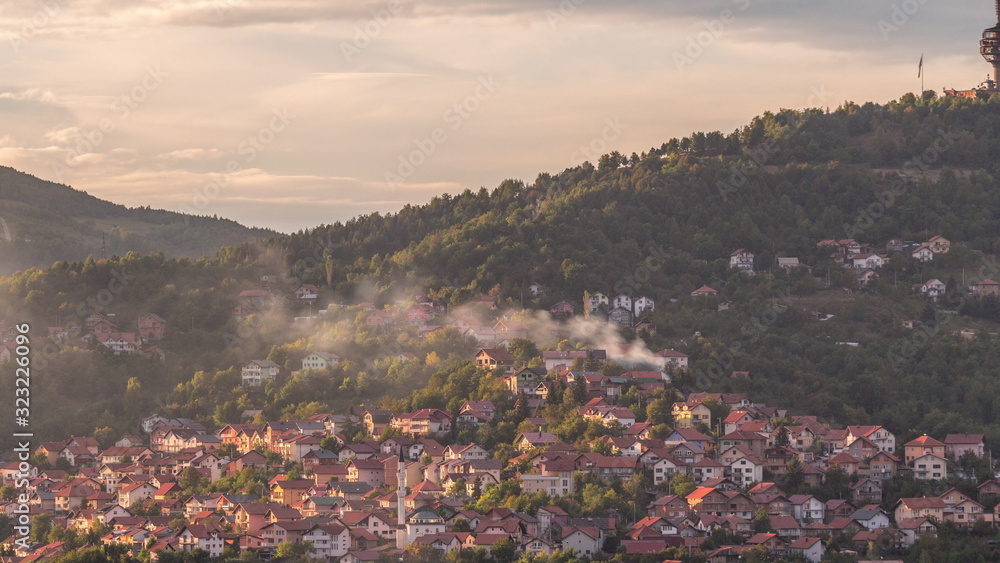 City panorama from Old Jewish cemetery timelapse in Sarajevo