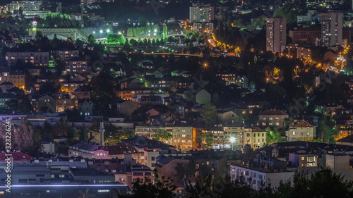 City panorama from Old Jewish cemetery night timelapse in Sarajevo