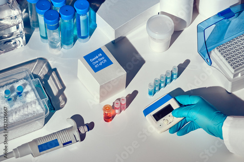 Novel coronavirus 2019 nCoV pcr diagnostics kit. This is RT-PCR kit to detect presence of 2019-nCoV or covid-19 virus in samples of patients. In vitro diagnostic test, real-time RT PCR technology photo